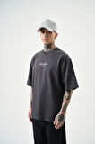 Erkek Niento Eterno Nakışlı Oversize T-Shirt Füme
