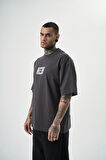 Erkek Ornaments Baskılı Oversize T-Shirt Füme