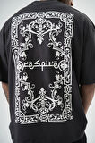 Erkek Ornaments Baskılı Oversize T-Shirt Füme