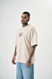 Erkek Ornaments Baskılı Oversize T-Shirt Bej