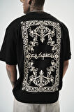 Erkek Ornaments Baskılı Oversize T-Shirt Siyah