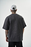 Erkek Focus Nakış Detaylı Oversize T-Shirt Füme