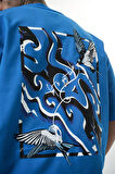 Erkek Let's Get Tight Nakışlı Oversize T-Shirt Mavi