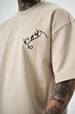 Erkek Let's Get Tight Nakışlı Oversize T-Shirt Bej