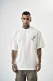 Erkek Let's Get Tight Nakışlı Oversize T-Shirt Beyaz