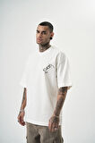 Erkek Let's Get Tight Nakışlı Oversize T-Shirt Beyaz