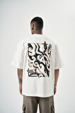 Erkek Let's Get Tight Nakışlı Oversize T-Shirt Beyaz