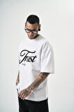 Erkek Trust Yazılı Oversize T-Shirt Beyaz