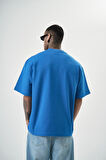 Erkek Trust Yazılı Oversize T-Shirt Mavi