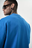 Erkek Trust Yazılı Oversize T-Shirt Mavi