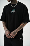 Erkek Res'cue Baskılı Oversize T-Shirt Siyah