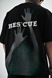 Erkek Res'cue Baskılı Oversize T-Shirt Siyah