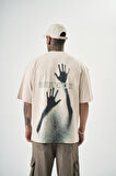 Erkek Res'cue Baskılı Oversize T-Shirt Bej