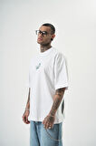 Erkek Res'cue Baskılı Oversize T-Shirt Beyaz