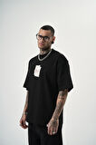 Erkek R Of Spades Baskılı Oversize T-Shirt Siyah