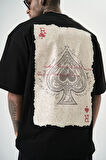 Erkek R Of Spades Baskılı Oversize T-Shirt Siyah