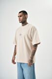 Erkek R Of Spades Baskılı Oversize T-Shirt Bej