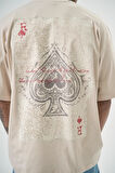 Erkek R Of Spades Baskılı Oversize T-Shirt Bej