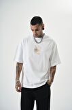 Erkek R Of Spades Baskılı Oversize T-Shirt Beyaz
