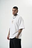 Erkek R Of Spades Baskılı Oversize T-Shirt Beyaz