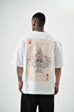 Erkek R Of Spades Baskılı Oversize T-Shirt Beyaz