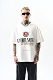 Erkek Unfortunately Baskılı Oversize T-Shirt Ekru