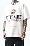 Erkek Unfortunately Baskılı Oversize T-Shirt Ekru