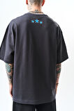 Erkek Unfortunately Baskılı Oversize T-Shirt Füme