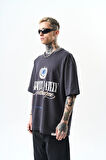 Erkek Unfortunately Baskılı Oversize T-Shirt Füme