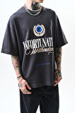 Erkek Unfortunately Baskılı Oversize T-Shirt Füme