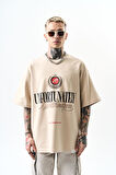 Erkek Unfortunately Baskılı Oversize T-Shirt Bej