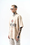 Erkek Unfortunately Baskılı Oversize T-Shirt Bej