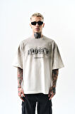 Erkek California Baskılı Oversize T-Shirt Ekru