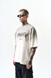 Erkek California Baskılı Oversize T-Shirt Ekru