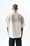 Erkek California Baskılı Oversize T-Shirt Ekru