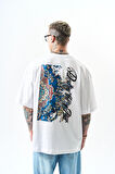 Erkek Destroy Baskılı Oversize T-Shirt Beyaz