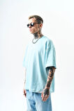 Erkek Destroy Baskılı Oversize T-Shirt Bebe Mavi