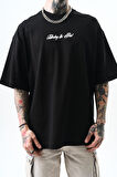 Erkek Destroy Baskılı Oversize T-Shirt Siyah