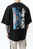 Erkek Destroy Baskılı Oversize T-Shirt Siyah