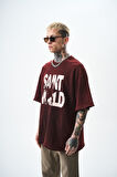 Erkek Star Baskılı Yıkamalı Oversize T-Shirt Bordo