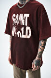 Erkek Star Baskılı Yıkamalı Oversize T-Shirt Bordo