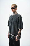 Erkek Hell Baskılı Yıkamalı Oversize T-Shirt Siyah