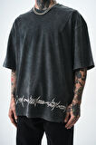 Erkek Hell Baskılı Yıkamalı Oversize T-Shirt Siyah