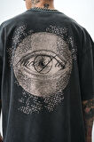 Erkek Eyes Baskılı Yıkamalı Oversize T-Shirt Siyah