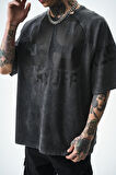 Erkek PlayOff 99 Baskılı Yıkamalı Oversize T-Shirt Siyah