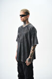 Erkek PlayOff 99 Baskılı Yıkamalı Oversize T-Shirt Siyah
