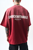 Erkek Unfuckwithable Baskılı Oversize T-Shirt Bordo