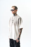 Erkek Unfuckwithable Baskılı Oversize T-Shirt Ekru