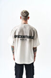 Erkek Unfuckwithable Baskılı Oversize T-Shirt Ekru