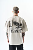 Erkek Pegasus Baskılı Oversize T-Shirt Ekru